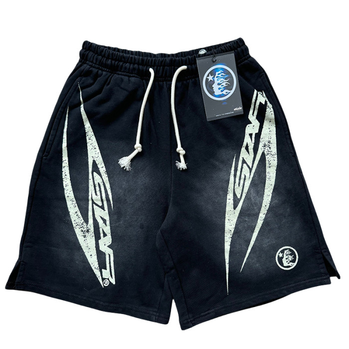 28214421 Distressed H Letter Logo Print Washed Version Tee & Shorts Set