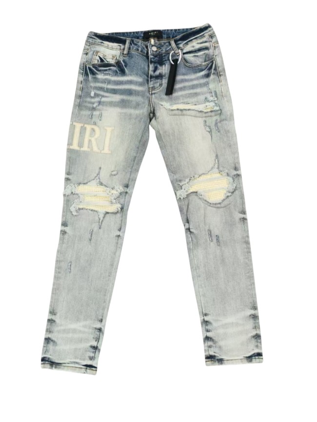   1:1 quality version 27895016 Embroidered Letter Ripped Jeans