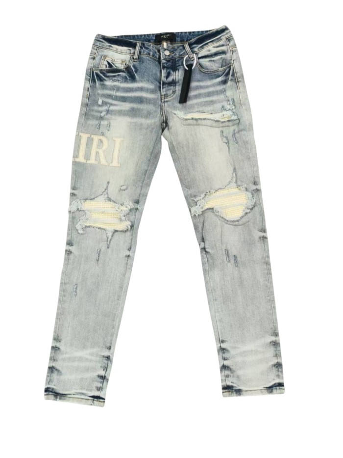   1:1 quality version 27895016 Embroidered Letter Ripped Jeans