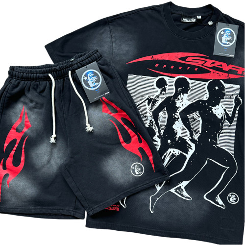 28214414 Sportsman Red Logo Printed Washed Version Tee & Shorts Set
