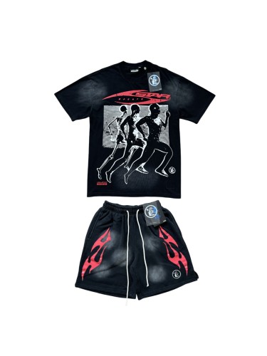 28214414 Sportsman Red Logo Printed Washed Version Tee & Shorts Set