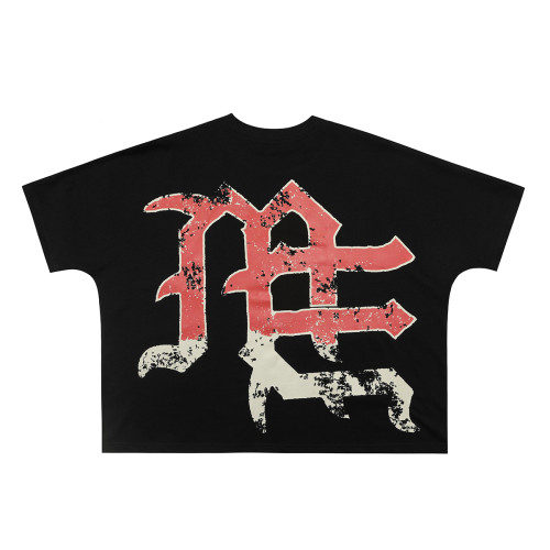 28216346 Mottled Gradient Letter Skull Playing Guitar Print Tee
