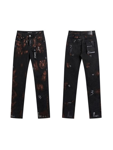28216335 Red Graffiti Slim-fit Ankle-length Jeans