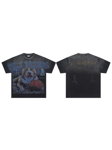 28219106 Dog and Basketball Printed Washed Version Tee