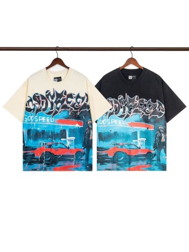 28220252 Red car skull Printed Washed Tee 2 colors
