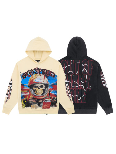 28228173 Racer Skull Print Washed Version Hoodie 2 colors