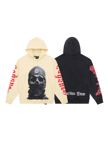 28228172 Masked Skull Print Washed Version Hoodie 2 colors