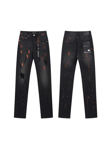 28233562 Orange-red splashed ink jeans