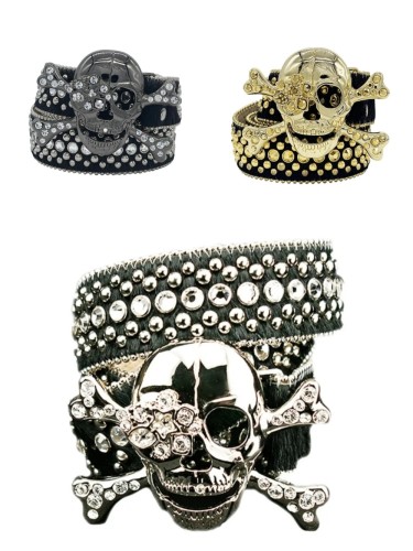 1:1 quality version 28233318 Ghost Head Rivet Rhinestone Belt 3 colors