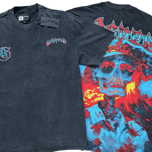 28233389 Back Volcanic Eruption Skull Print Washed Version Tee 2 colors
