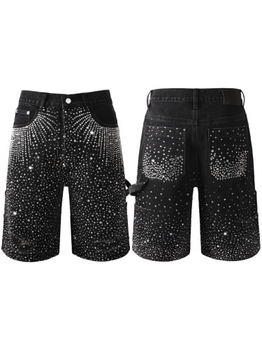 1:1 quality version 28261477 full diamond starry sky Denim Shorts