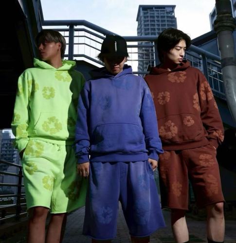 1:1 quality version 28219070 Kapok Fluorescence Powder &Chartreuse Printed Hoodie & Short Set