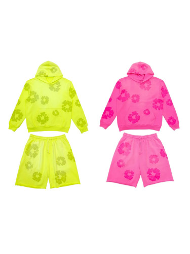 1:1 quality version 28219070 Kapok Fluorescence Powder &Chartreuse Printed Hoodie & Short Set