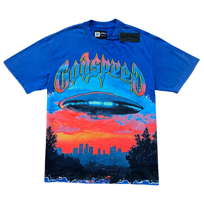28286694 UFO Sunset Scene Printed Washed Version Tee 3 colors