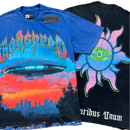 28286694 UFO Sunset Scene Printed Washed Version Tee 3 colors
