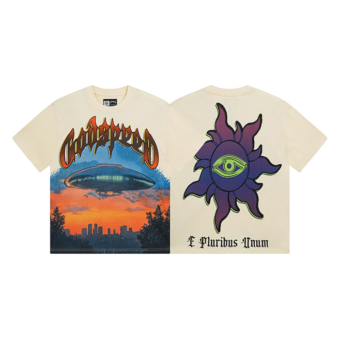 28286694 UFO Sunset Scene Printed Washed Version Tee 3 colors