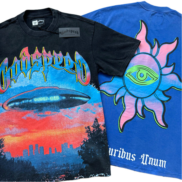 28286694 UFO Sunset Scene Printed Washed Version Tee 3 colors