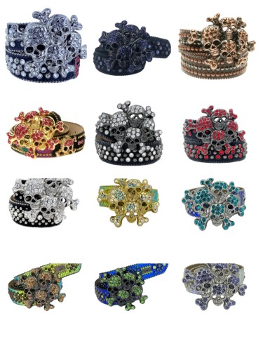 1:1 quality version 28295042 Ghost Head Rivet Rhinestone Belt 12 colors