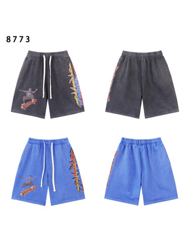 28296396 Skateboarding Skull Print Washed Version Shorts 2 colors