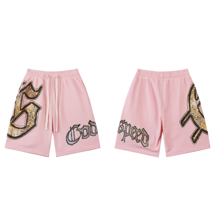 28296387 Black and Gold Logo Print Washed Version Shorts 2 colors