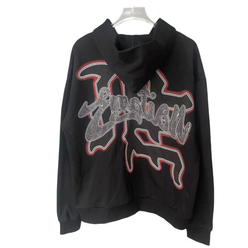 28303695 Fuzzy Angel Rhinestone Letter Print Zipper Hoodie