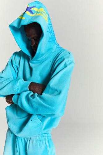 1:1 quality version 28303713 Hood Spiderweb Print Washed Version Hoodie & Pants Set 2 colors