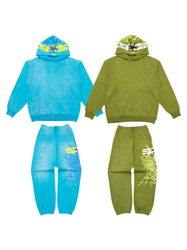 1:1 quality version 28303713 Hood Spiderweb Print Washed Version Hoodie & Pants Set 2 colors