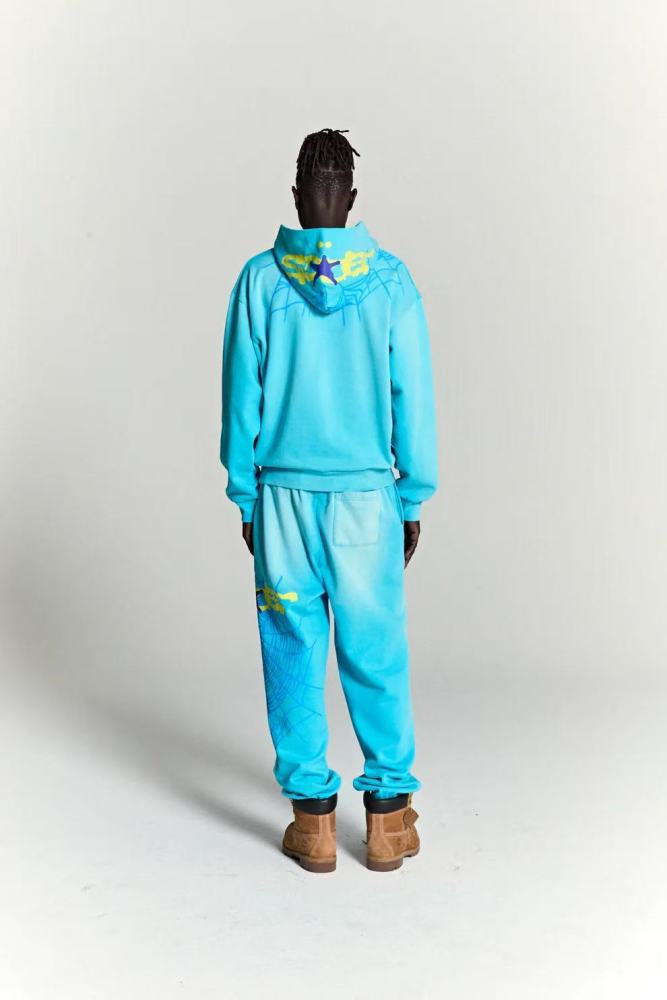 1:1 quality version 28303713 Hood Spiderweb Print Washed Version Hoodie & Pants Set 2 colors