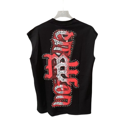 28310578 Rhinestone Gradient Red Letter Print Vest