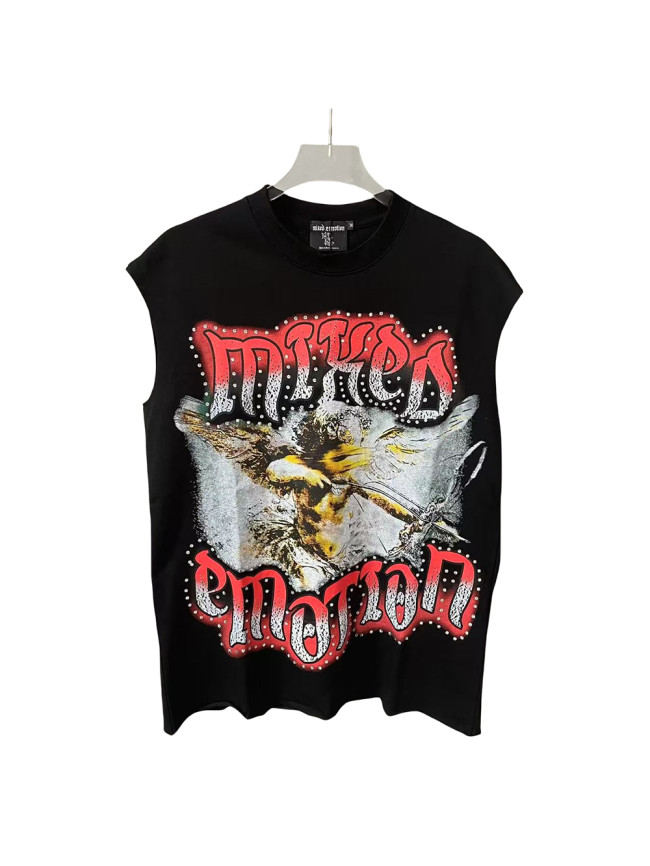 28310578 Rhinestone Gradient Red Letter Print Vest