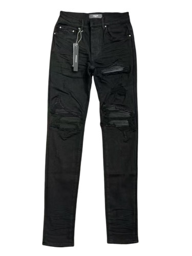 1:1 quality version 28311358 MX1 Black Leather Ripped Jeans