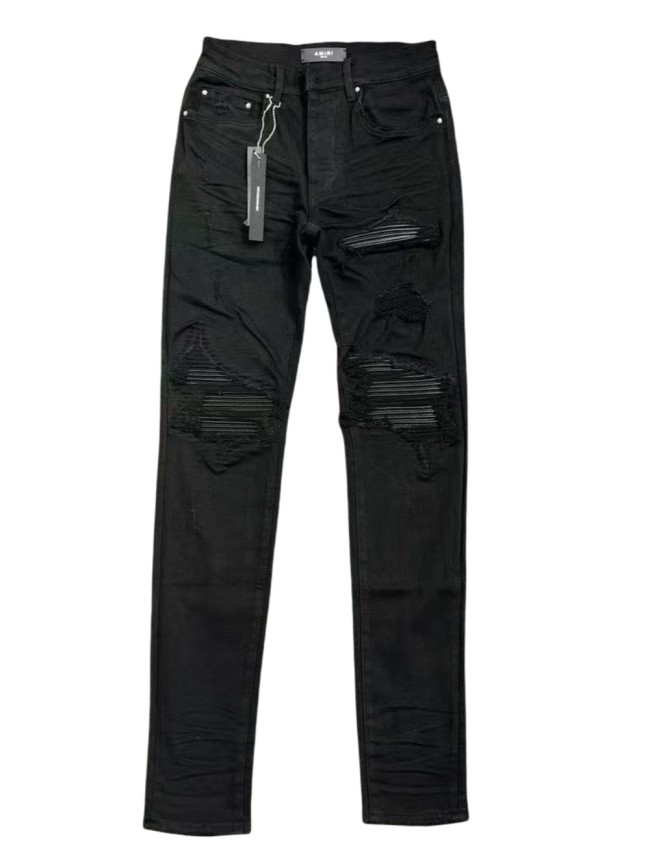   1:1 quality version 28311358 MX1 Black Leather Ripped Jeans