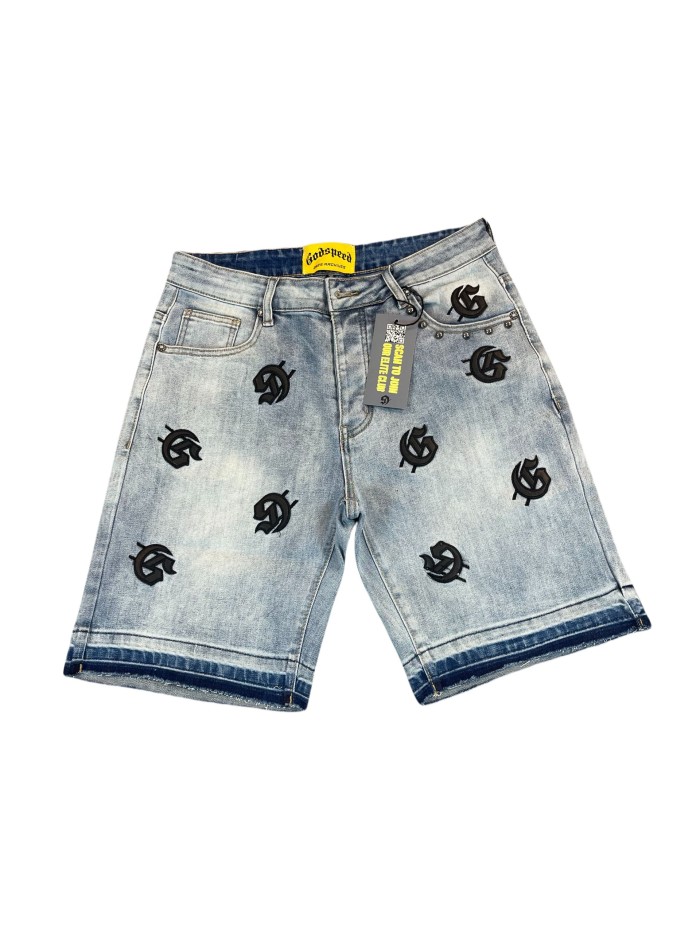 Embroidered Letter Beaded Denim Shorts 3 colors 28117995