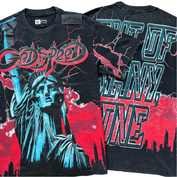 28313135 Lightning Statue of Liberty Sculpture Printed Washed Version Tee 3 colors