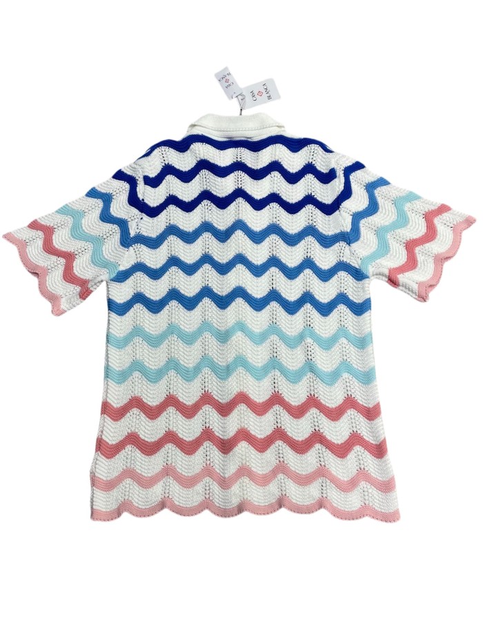 1:1 quality version 28320434 Blue and pink wave knit Polo Shirt & Shorts Set