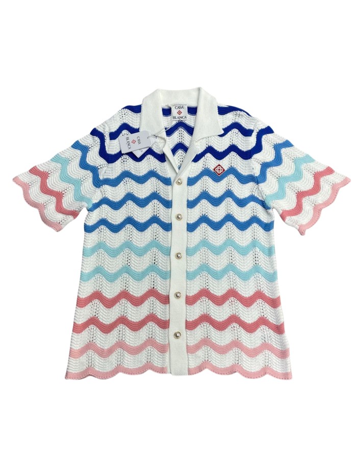 1:1 quality version 28320434 Blue and pink wave knit Polo Shirt & Shorts Set