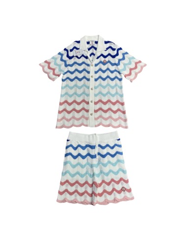 1:1 quality version 28320434 Blue and pink wave knit Polo Shirt & Shorts Set