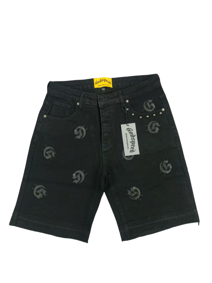 Embroidered Letter Beaded Denim Shorts 3 colors 28117995
