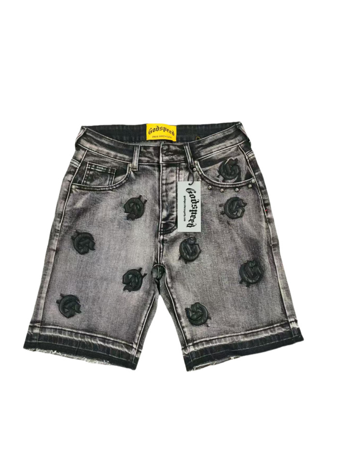 Embroidered Letter Beaded Denim Shorts 3 colors 28117995