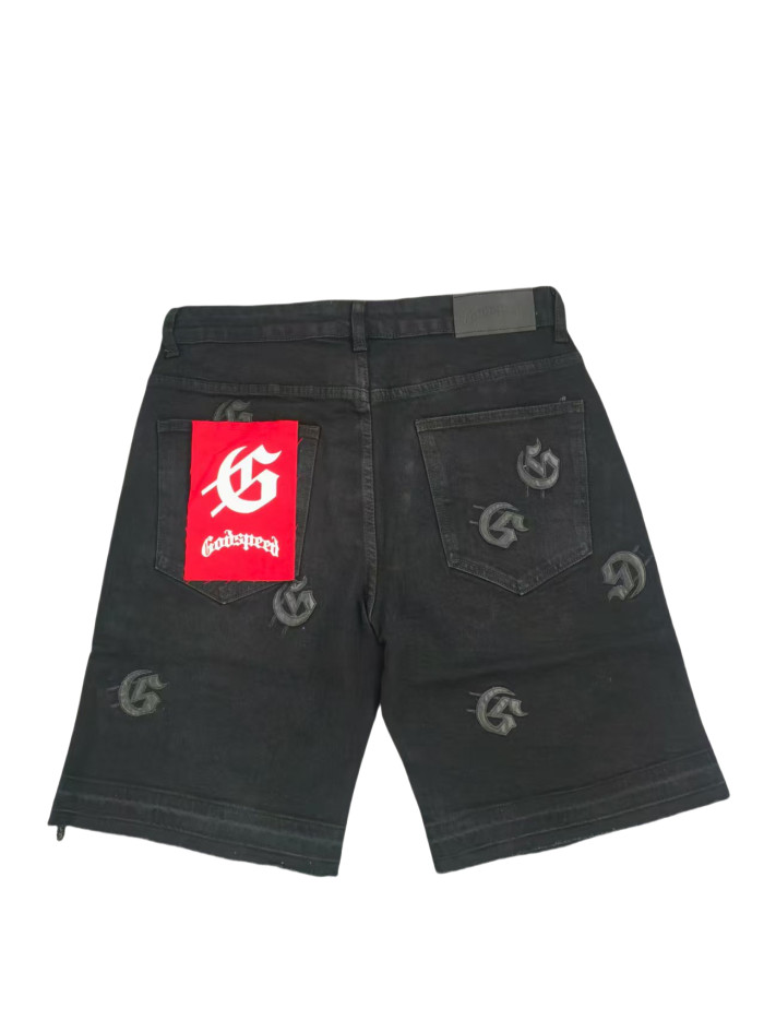 Embroidered Letter Beaded Denim Shorts 3 colors 28117995