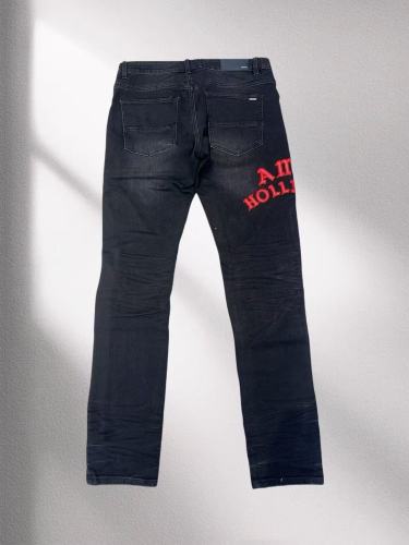 1:1 quality version 28325725 Red Letter Embroidered Leather Patch Jeans