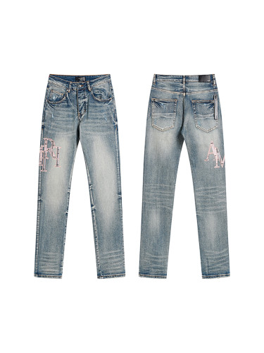 28326479 Letter Embroidered Jeans