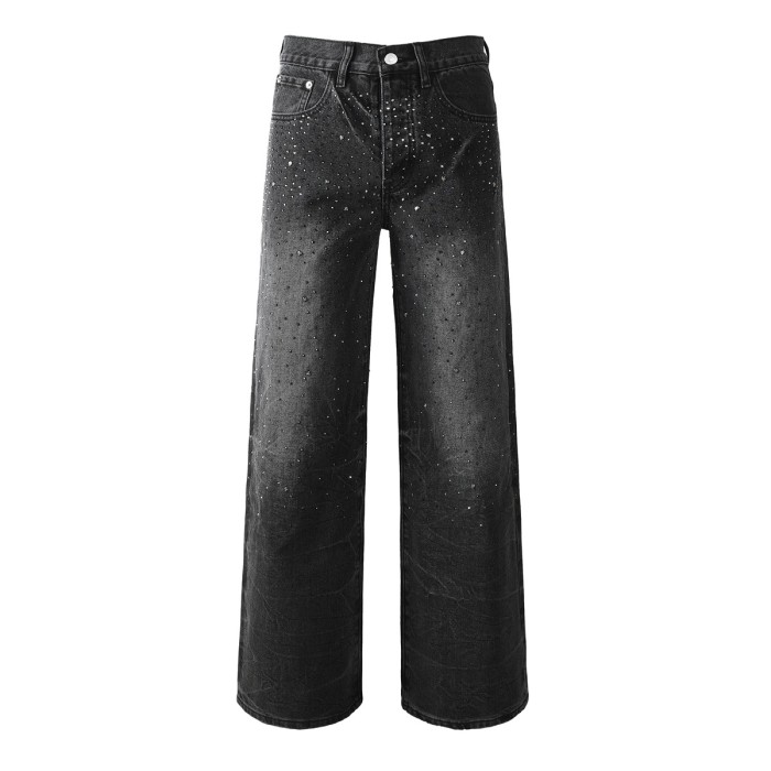 1:1 quality version 28327273 Black Silver Star Drill Jeans