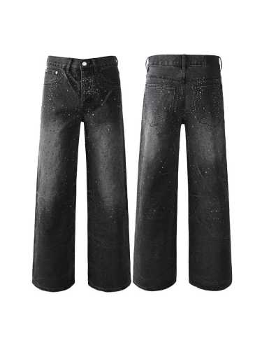 1:1 quality version 28327273 Black Silver Star Drill Jeans