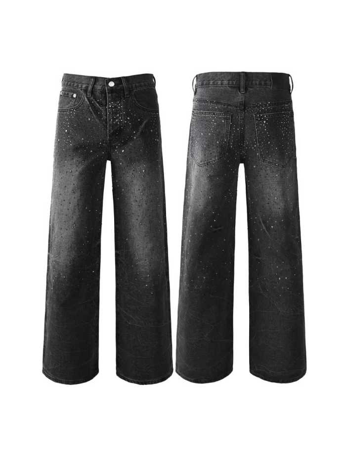 1:1 quality version 28327273 Black Silver Star Drill Jeans