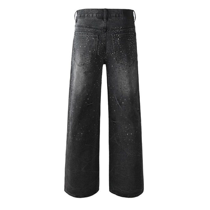 1:1 quality version 28327273 Black Silver Star Drill Jeans