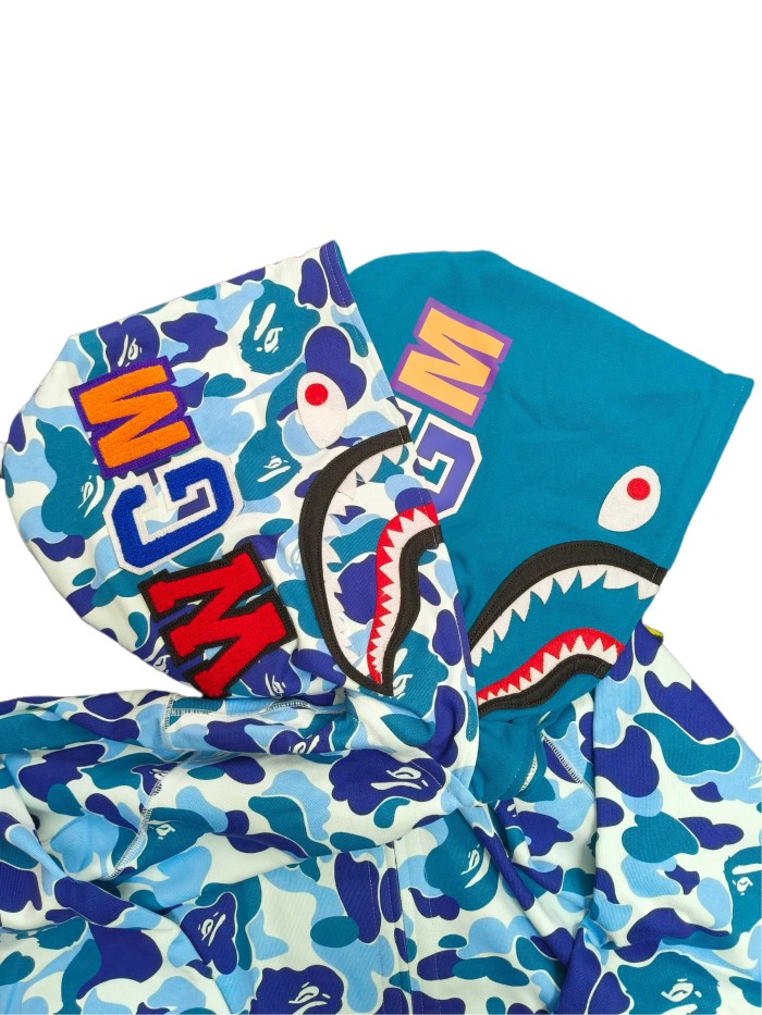 1:1 quality version 28339423 Double-hooded large flower camouflage shark hoodie 5 colors