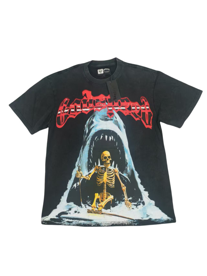 [50% Off]Godspeed Skull Shark Print Tee 28220249