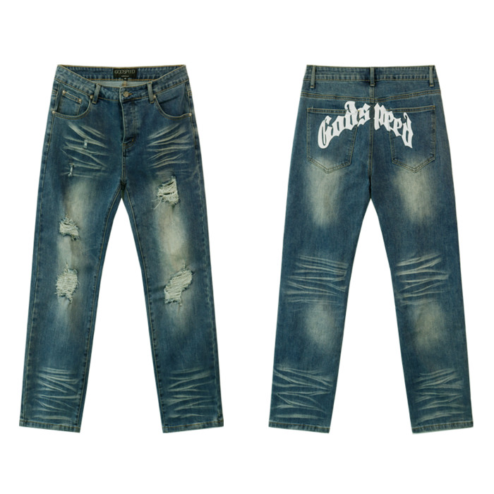 28346713 Letter Print Ripped Jeans