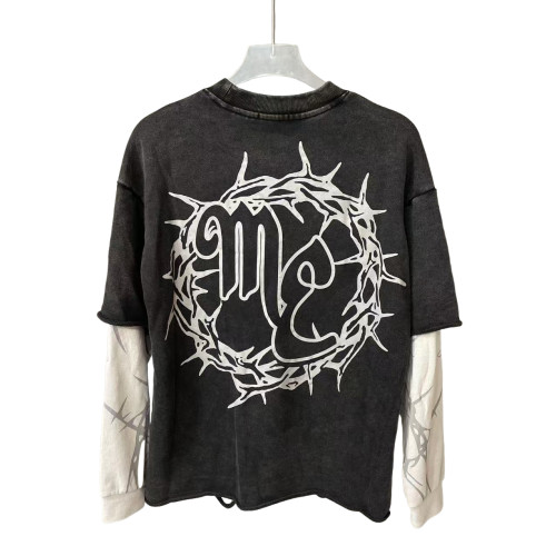 28354090 Fake two-piece sleeve patchwork distressed sweatshirt